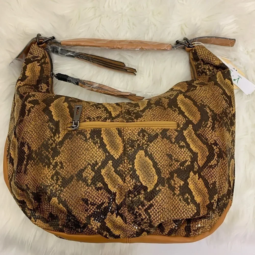 Vegan Leather Python Hobo Bag, Yellow